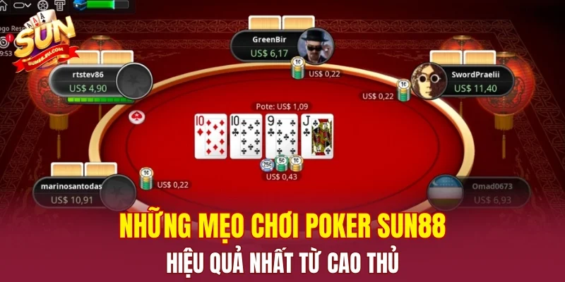 Những mẹo chơi Poker SUN88 hiệu quả nhất từ cao thủ